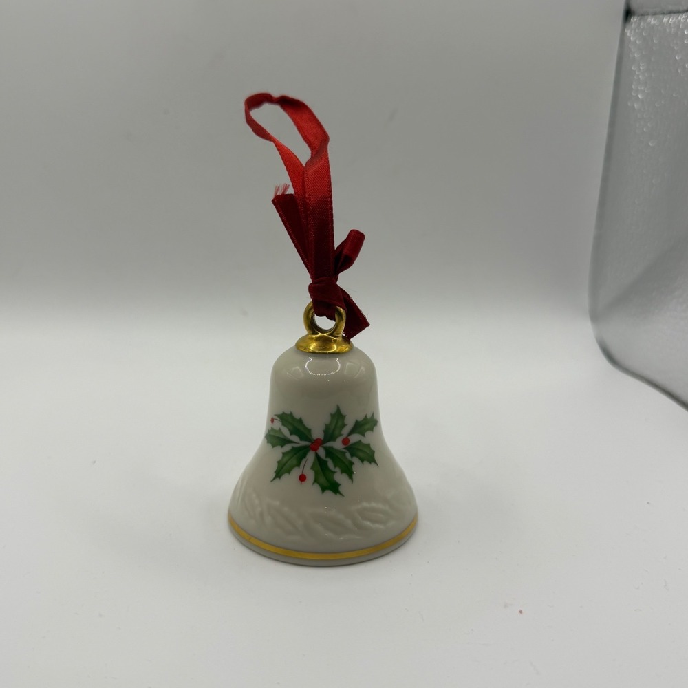 Lenox Holly Berry Porcelain Christmas‎ Bell Ornament Ivory Gold Trim with Box